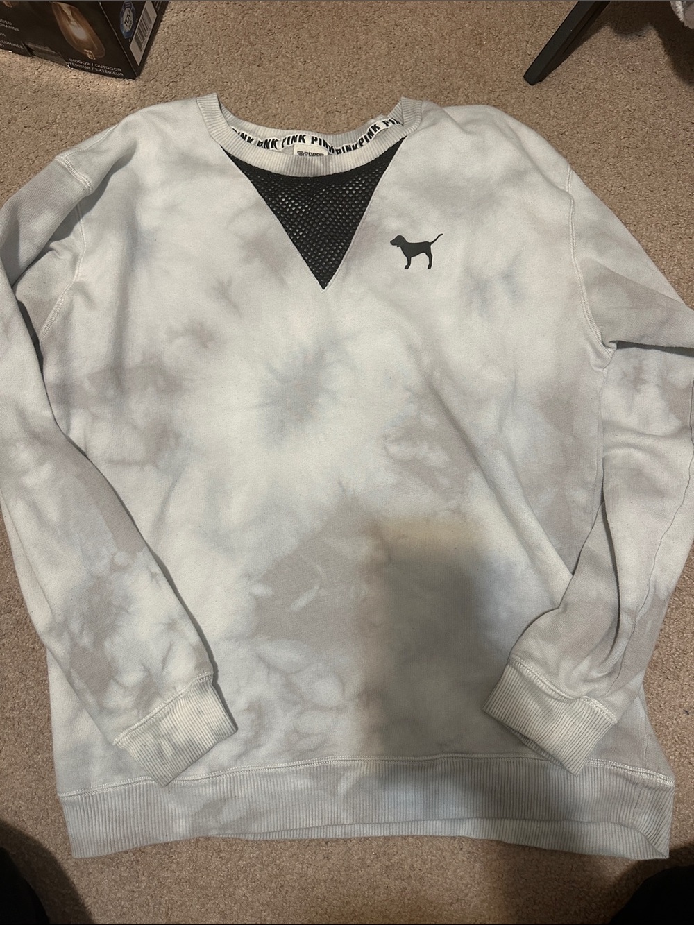 PINK Victoria's Secret Light Gray & White Tie-Dye Crewneck Sweater